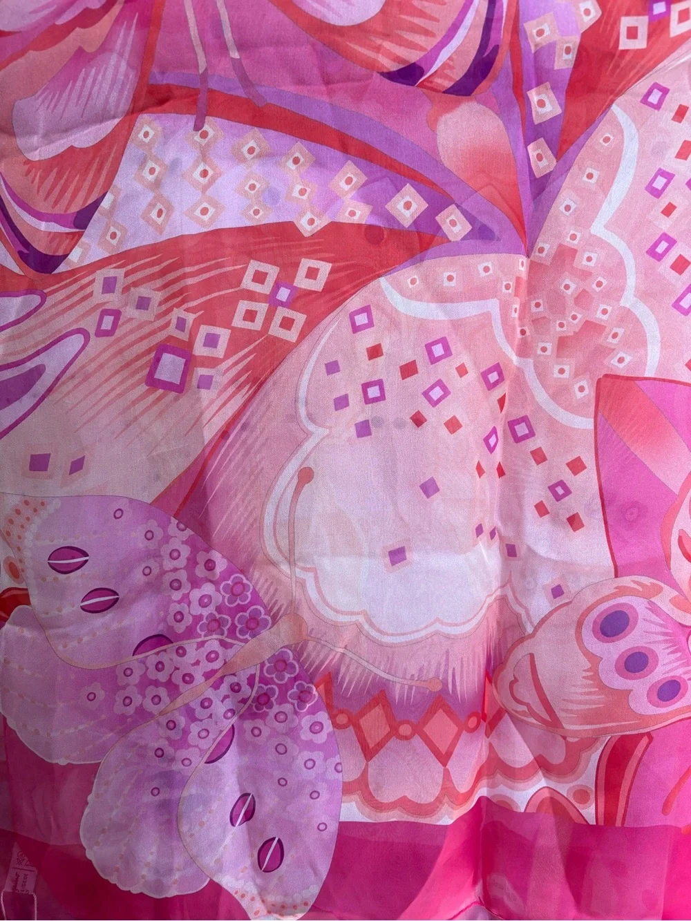 Salvatore Ferragamo Pink and Magenta Floral Geometric Silk Scarf